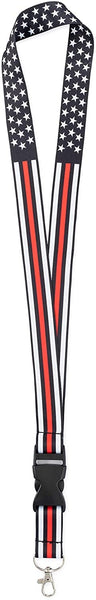 American Flag Lanyard - Badge and ID Holder (Thin Red Line)