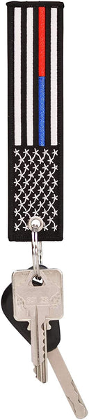 American Flag Keychain with Key Ring and Carabiner - Police & Firefighters - (ThinRedBlueLine)