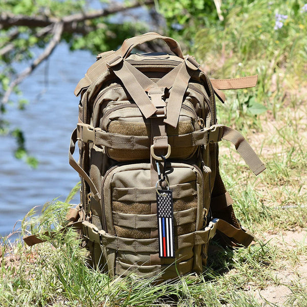 American Flag Keychain with Key Ring and Carabiner - Police & Firefighters - (ThinRedBlueLine)