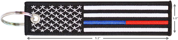 American Flag Keychain with Key Ring and Carabiner - Police & Firefighters - (ThinRedBlueLine)
