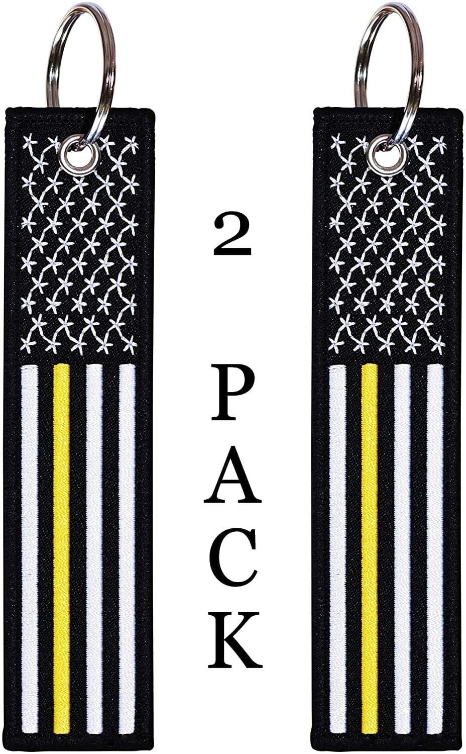American Flag Keychain with Key Ring and Carabiner - Emergency Dispatcher/Tow Truck Driver/Security Guard - (Thin Gold/Yellow Line)