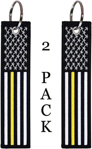 American Flag Keychain with Key Ring and Carabiner - Emergency Dispatcher/Tow Truck Driver/Security Guard - (Thin Gold/Yellow Line)