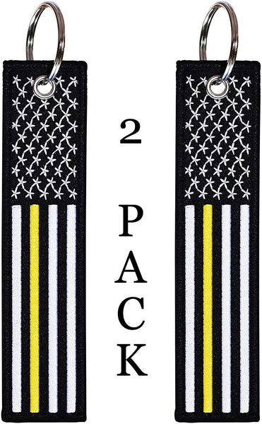 American Flag Keychain with Key Ring and Carabiner - Emergency Dispatcher/Tow Truck Driver/Security Guard - (Thin Gold/Yellow Line)