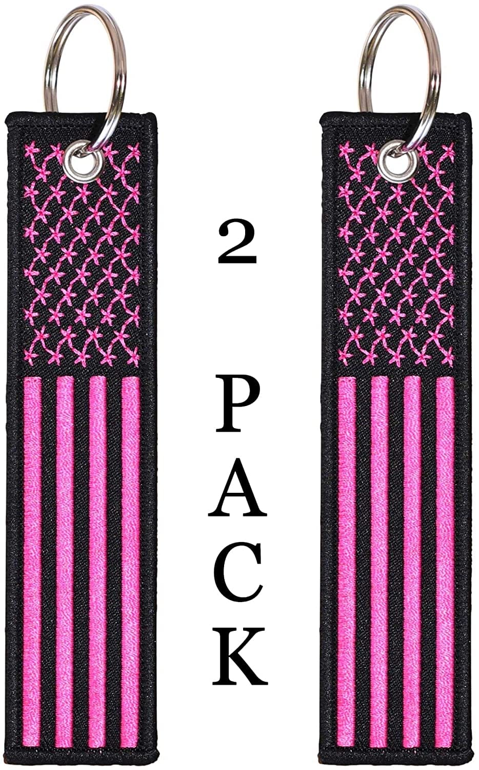 American Flag Keychain with Key Ring and Carabiner - (Pink)