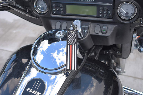 American Flag Keychain with Key Ring and Carabiner - Fireman Firefighter - (Thin Red Line)